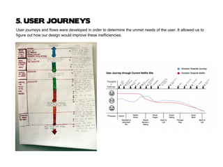 5. USER JOURNEYS
User journeys and flows were developed in order to determine the unmet needs of the user. It allowed us to
figure out how our design would improve these inefficiencies.
 
