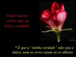 Onde houver erros, que eu leve a verdade. * E que a “minha verdade” não seja a única, nem os erros sejam só os alheios. 