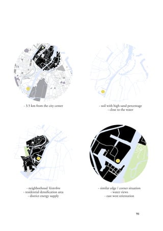 91
- soil with high sand percentage
- close to the water
- 3.5 km from the city center
- neighborhood Vesterbro
- residential densification area
- district energy supply
- similar edge / corner situation
- water views
- east west orientation
 