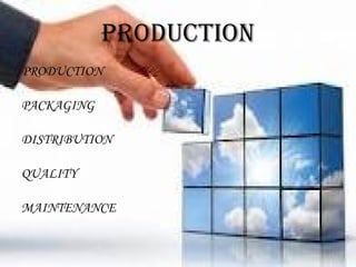 PRODUCTION PRODUCTION PACKAGING DISTRIBUTION QUALITY MAINTENANCE