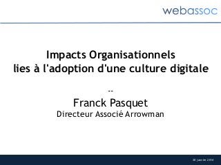 Impacts Organisationnels
lies à l'adoption d'une culture digitale
--

Franck Pasquet
Directeur Associé Arrowman

30 janvier 2014

 