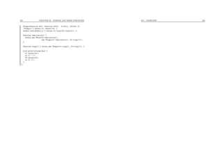233 CHAPTER 26. STRINGS AND MORE ITERATORS
FCompo(Function *ff1, Function *ff2) : f1(ff1), f2(ff2) {}
~FCompo() { delete f1; delete f2; }
double eval(double x) { return f1->eval(f2->eval(x)); }
Function *derivative() {
return new FProd(f2->derivative(),
new FCompo(f1->derivative(), f2->copy()));
}
Function *copy() { return new FCompo(f1->copy(), f2->copy()); }
void print(ostream &os) {
f1->print(os);
os << " (";
f2->print(os);
os << ")";
}
};
26.2. EXERCISES 234
 