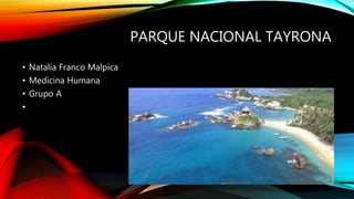 PARQUE NACIONAL TAYRONA
• Natalia Franco Malpica
• Medicina Humana
• Grupo A
•
 