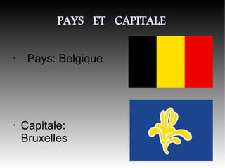 PAYS ET CAPITALE

•    Pays: Belgique




•   Capitale:
    Bruxelles
 