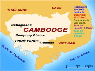 Population: 15000000 habitants. Superficie: 181035km2 Espérance de vie: 57ans. Taux de natalité: 3,316% Taux de mortalité: 1,065% 