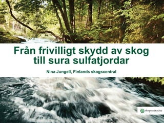Från frivilligt skydd av skog
till sura sulfatjordar
Nina Jungell, Finlands skogscentral
 