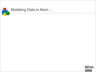 Modeling Data in Atom ...

     • How to indicate extensions / semantics?
       – Solution: atom:category URI to indicate...