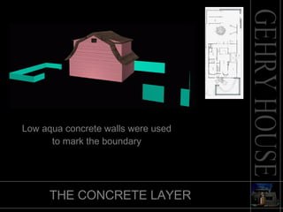 THE CONCRETE LAYER Low aqua concrete walls were used to mark the boundary 