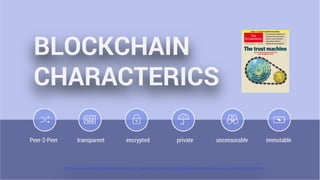 http://www.economist.com/news/leaders/21677198-technology-behind-bitcoin-could-transform-how-economy-works-trust-machine
Peer-2-Peer transparent encrypted private uncensorable immutable
BLOCKCHAIN
CHARACTERICS
 