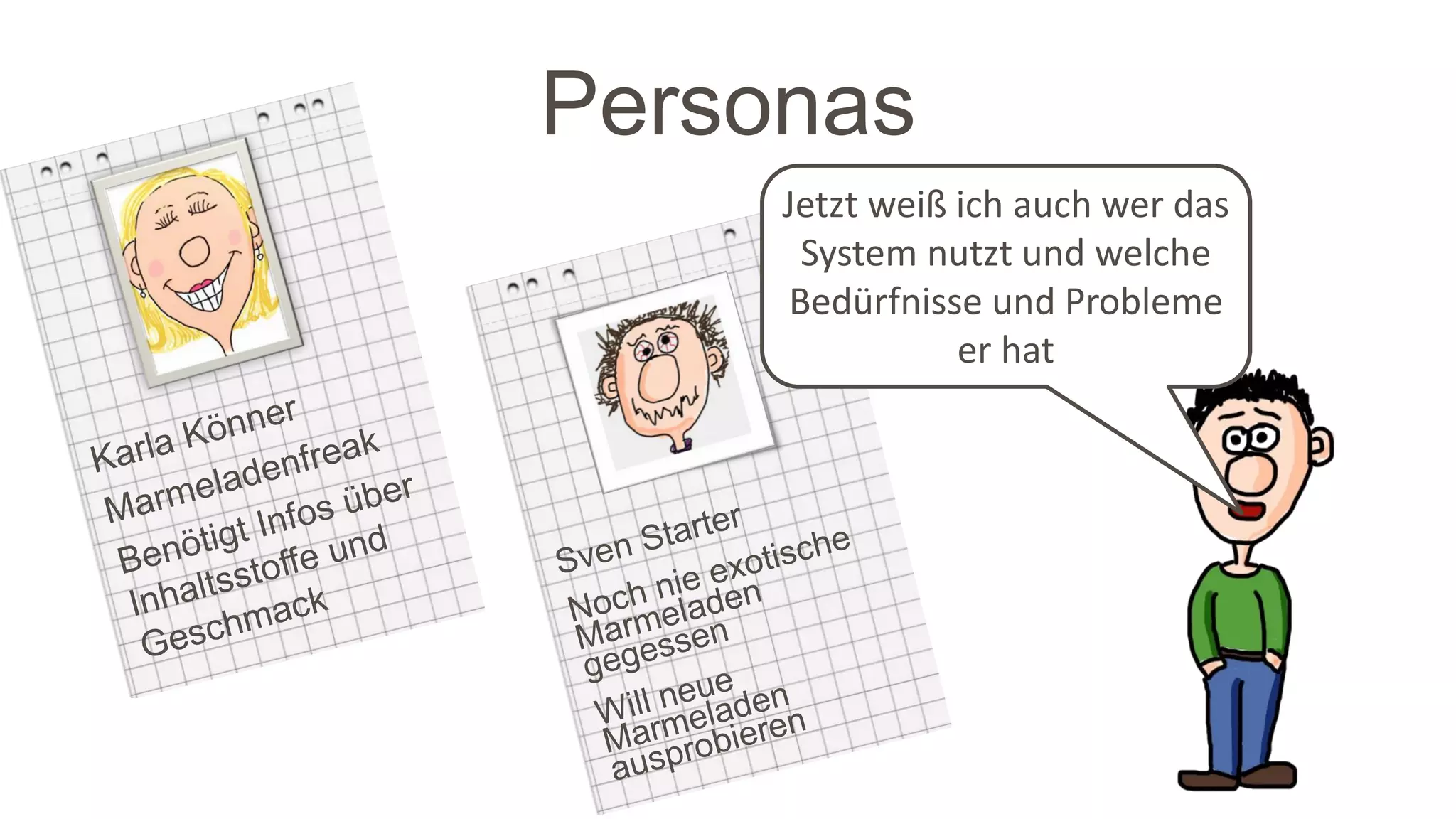 Personas
Jetzt weiß ich auch wer das
System nutzt und welche
Bedürfnisse und Probleme
er hat
 