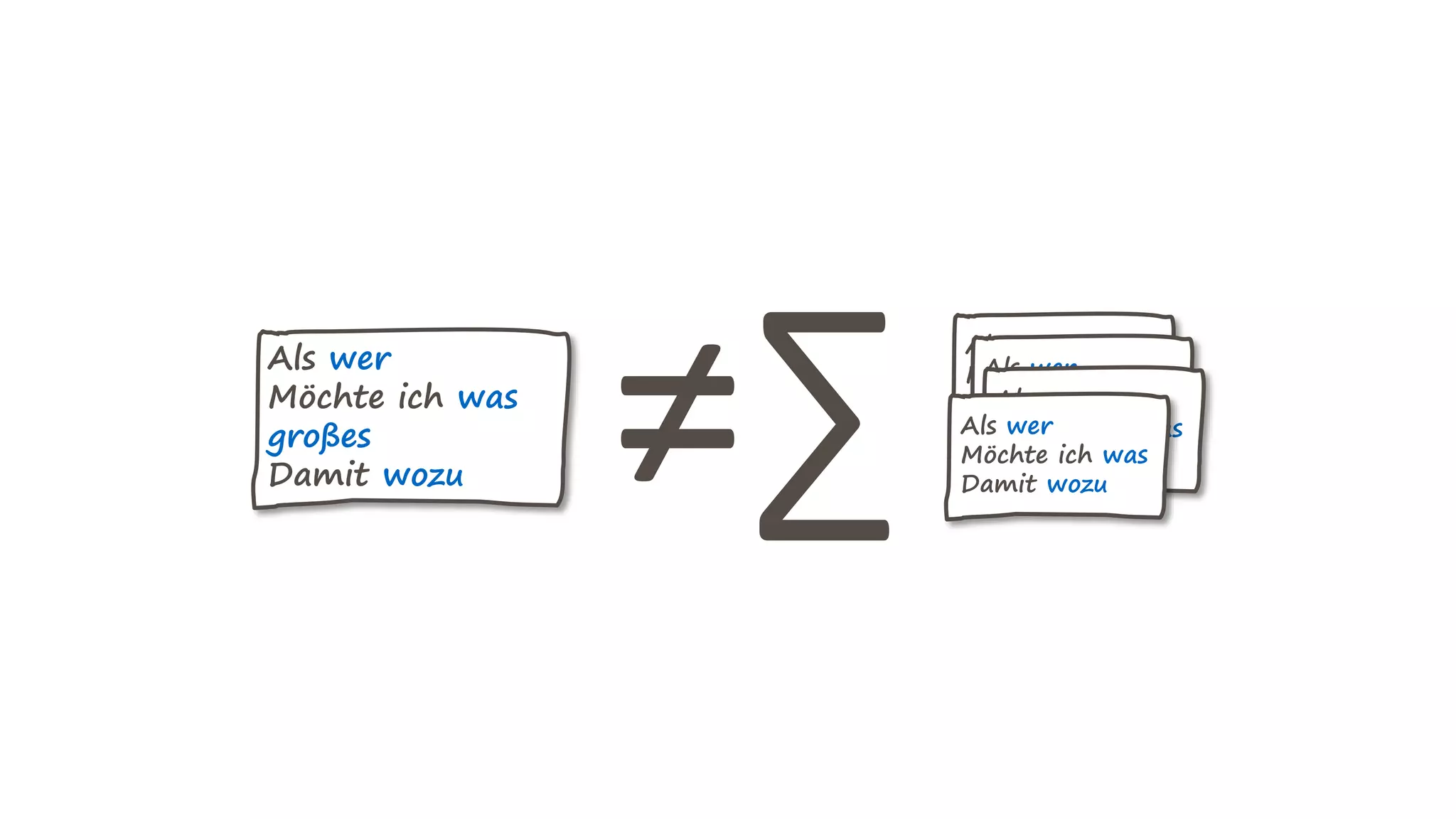 Als wer
Möchte ich was
großes
Damit wozu
Als wer
Möchte ich was
Damit wozu
Als wer
Möchte ich was
Damit wozu
Als wer
Möchte ich was
Damit wozu
Als wer
Möchte ich was
Damit wozu≠∑
 