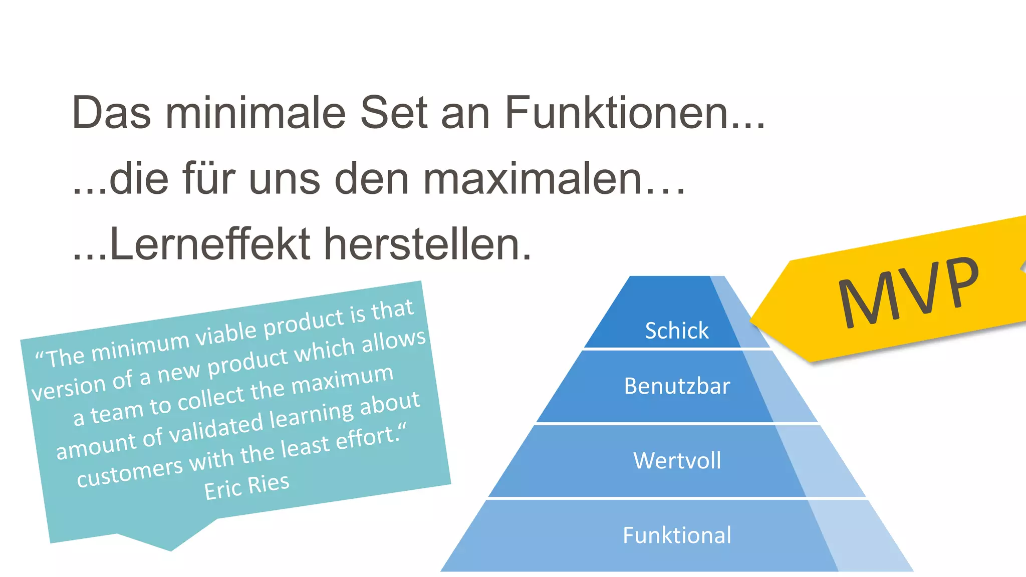 Das minimale Set an Funktionen...
...die für uns den maximalen…
...Lerneffekt herstellen.
Schick
Benutzbar
Wertvoll
Funktional
 