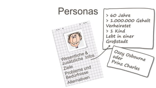 > 60 Jahre
> 1.000.000 Gehalt
Verheiratet
> 1 Kind
Lebt in einer
Großstadt
Personas
 