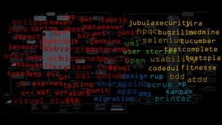 scrum
prince2
rup
bpmn
eclipse
c#
aspectj
visual studio
jsf
uml
git
jubula
asp.net
asp mvc
spring
tfs
ejb
nunit
subversion
fitnesse
jboss
iis
clean code
tpl
usability
linq
wcf
birtant
maven
kanban
xp
user stories
azure
gwt
hibernate
migration
atdd
apps
sharepoint
dms
codedui
wpf
junit
tabrisrap
vaadin
jira
bugzillahpqc
testopia
seleniumjenkins
wf
c++
html5
javascript
css
design
php
java
security
netweaver
testcomplete
redmine
cucumber
hybris
typo3 sql server
oracle
mysql
postgresql
bdd
 