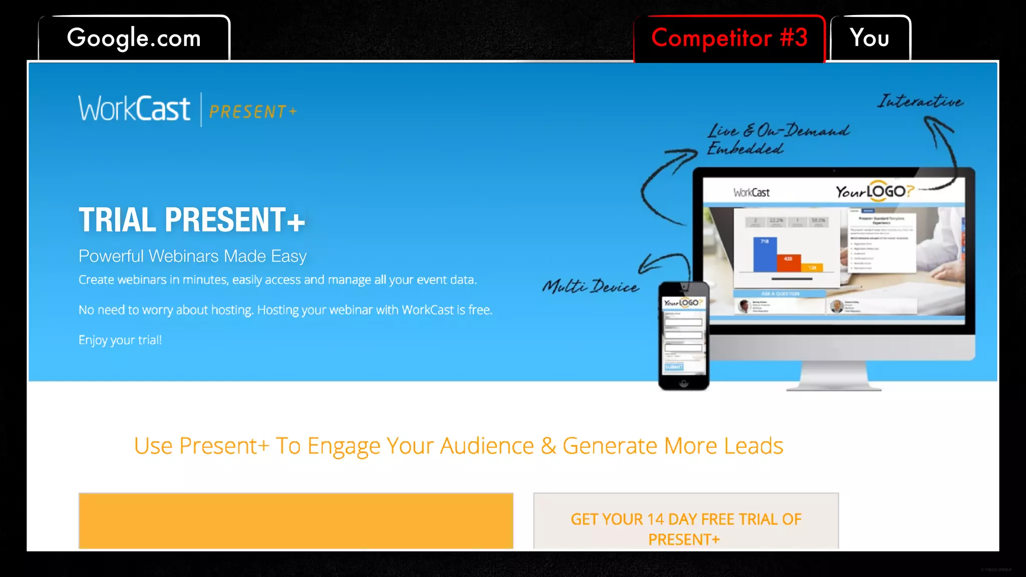 YouGoogle.com Competitor #3
TRIAL PRESENT+
Powerful Webinars Made Easy
 