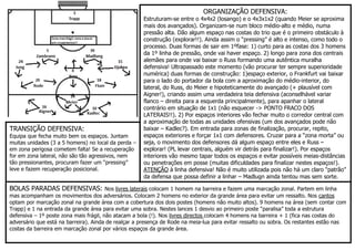 ORGANIZAÇÃO DEFENSIVA:

TRANSIÇÃO DEFENSIVA:
Equipa que fecha muito bem os espaços. Juntam
muitas unidades (3 a 5 homens) no local da perda –
em zona perigosa cometem falta! Se a recuperação
for em zona lateral, não são tão agressivos, nem
tão pressionantes, procuram fazer um “pressing”
leve e fazem recuperação posicional.

Estruturam-se entre o 4x4x2 (losango) e o 4x3x1x2 (quando Meier se aproxima
mais dos avançados). Organizam-se num bloco médio-alto e médio, numa
pressão alta. Dão algum espaço nas costas do trio que é o primeiro obstáculo à
construção (explorar!!). Ainda assim o “pressing” é alto e intenso, como todo o
processo. Duas formas de sair em 1ºfase: 1) curto para as costas dos 3 homens
da 1º linha de pressão, onde vai haver espaço. 2) longo para zona dos centrais
alemães para onde vai baixar o Russ formando uma autêntica muralha
defensiva! Ultrapassado este momento (vão procurar ter sempre superioridade
numérica) duas formas de construção: 1)espaço exterior, o Frankfurt vai baixar
para o lado do portador da bola com a aproximação do médio-interior, do
lateral, do Russ, do Meier e hipoteticamente do avançado (+ plausível com
Aigner!), criando assim uma verdadeira teia defensiva (aconselhável variar
flanco – direita para a esquerda principalmente), para apanhar o lateral
contrário em situação de 1x1 (não esquecer -> PONTO FRACO DOS
LATERAIS!!). 2) Por espaços interiores vão fechar muito o corredor central com
a aproximação de todas as unidades ofensivas (um dos avançados pode não
baixar – Kadlec?). Em entrada para zonas de finalização, procurar, repito,
espaços exteriores e forçar 1x1 com defensores. Cruzar para a “zona morta” ou
seja, o movimento dos defensores dá algum espaço entre eles e Russ –
explorar! (PL levar centrais, alguém vir detrás para finalizar!). Por espaços
interiores vão mesmo tapar todos os espaços e evitar possíveis meias-distâncias
ou penetrações em posse (muitas dificuldades para finalizar nestes espaços!).
ATENÇÃO à linha defensiva! Não é muito utilizada pois não há um claro “patrão”
da defensa que possa definir a linhar – Madlugn ainda tentou mas sem sorte.

BOLAS PARADAS DEFENSIVAS: Nos livres laterais colocam 1 homem na barreira e fazem uma marcação zonal. Partem em linha
mas acompanham os movimentos dos adversários. Colocam 2 homens no exterior da grande área para evitar um ressalto. Nos cantos
optam por marcação zonal na grande área com a cobertura dos dois postes (homens não muito altos). 9 homens na área (sem contar com
Trapp) e 1 na entrada da grande área para evitar uma sobra. Nestes lances 1 desvio ao primeiro poste “paralisa” toda a estrutura
defensiva – 1º poste zona mais frágil, não atacam a bola (!). Nos livres directos colocam 4 homens na barreira + 1 (fica nas costas do
adversário que está na barreira). Ainda de realçar a presença de Rode na meia-lua para evitar ressalto ou sobra. Os restantes estão nas
costas da barreira em marcação zonal por vários espaços da grande área.

 