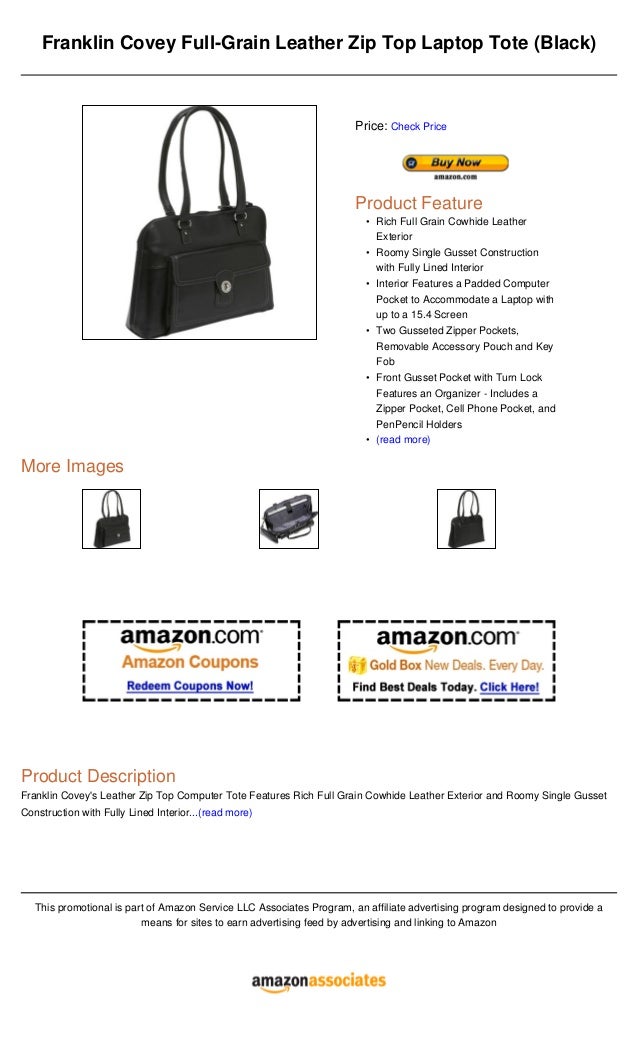 Franklin covey full grain leather zip top laptop tote (black)