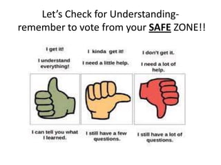 Let’s Check for Understanding-
remember to vote from your SAFE ZONE!!
 
