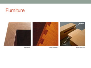 Furniture

Miter Wrap

English Dovetails

Mortise and Tenon

 