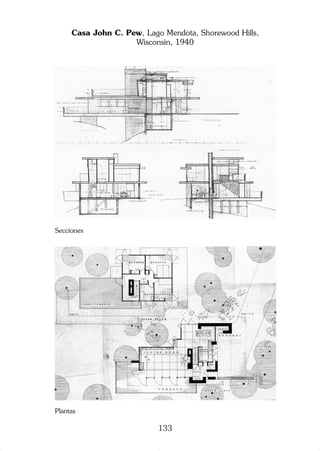 133
Casa John C. Pew, Lago Mendota, Shorewood Hills,
Wisconsin, 1940
Plantas
Secciones
 