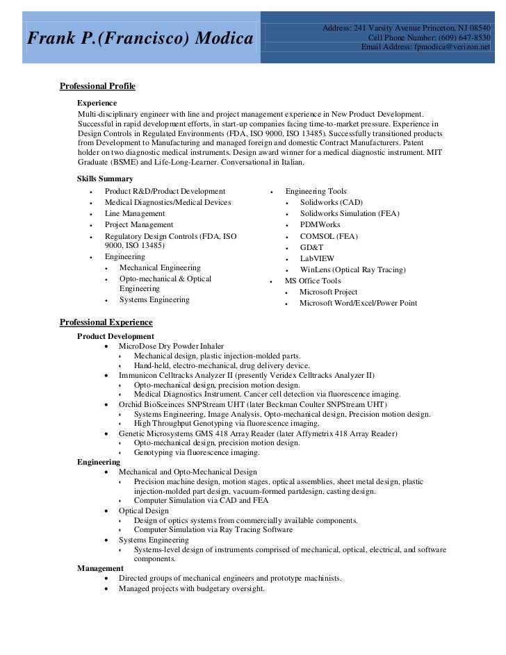 frank modica resume medical device resumes