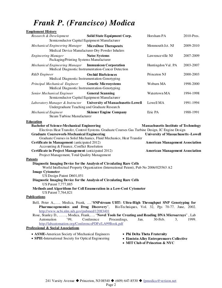 frank modica resume medical device resumes