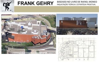 FRANK GEHRY BASEADO NO LIVRO DE RAFAEL MONEO
INQUIETAÇÃO TEÓRICA E ESTRATÉGIA PROJETUAL
 