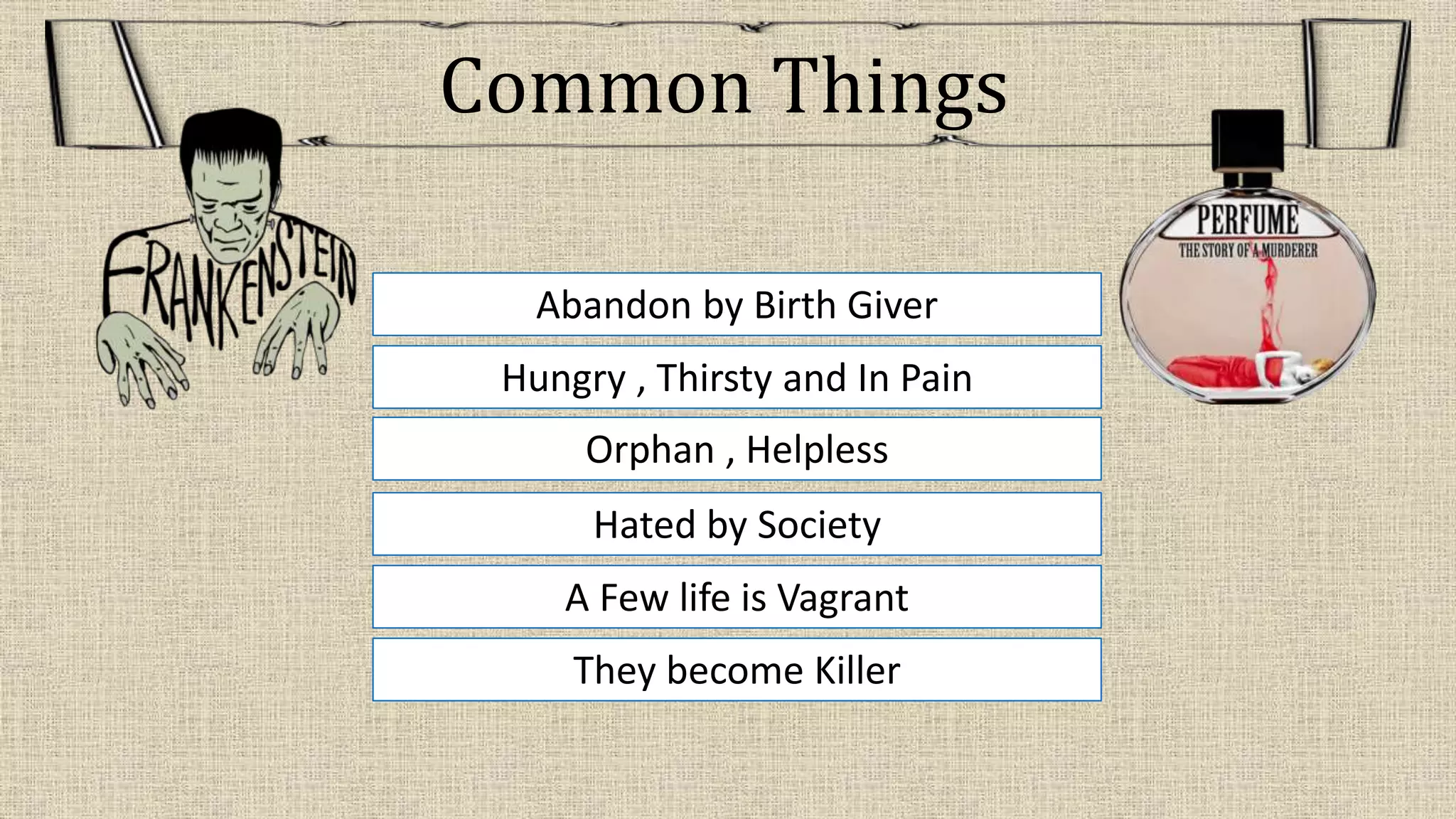 Common Things
Hungry , Thirsty and In Pain
Orphan , Helpless
Abandon by Birth Giver
They become Killer
Hated by Society
A Few life is Vagrant
 