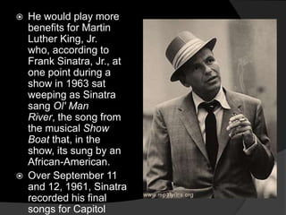 Come Fly With Me (1957).1960 - 1970Sinatra would start the 1960s as he ended the 1950s, his first album of the decade, Nice 'n' Easy, topping Billboard's album chart and winning critical plaudits en masse. His first album on the label, Ring-A-Ding-Ding (1961)His fourth and final Timex special was broadcast the following March and secured massive viewing figures. 