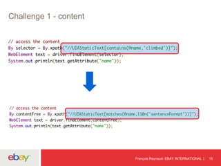 Challenge 1 - content
François Reynaud- EBAY INTERNATIONAL 15
 