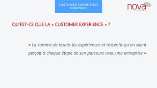 CUSTOMER EXPERIENCE
COMPANY
« La somme de toutes les expériences et ressentis qu’un client
perçoit à chaque étape de son parcours avec une entreprise »
QU’EST-CE QUE LA « CUSTOMER EXPERIENCE » ?
 