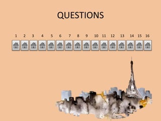 QUESTIONS 
1 2 3 4 5 6 7 8 9 10 11 12 13 14 15 16 
 
