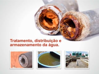 Tratamento, distribuição e
armazenamento da água.
 