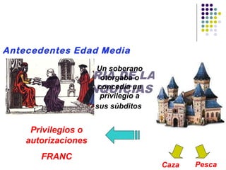 HISTORIA DE LAS
FRANQUICIAS
Antecedentes Edad Media
Un soberano
otorgaba o
concedía un
privilegio a
sus súbditos
PescaCaza
Privilegios o
autorizaciones
FRANC
 