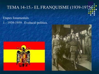 TEMA 14-15.- EL FRANQUISME (1939-1975)
Etapes fonamentals
1.- 1939-1959 . Evolució política.
 