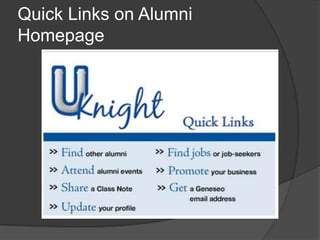 Quick Links on Alumni
Homepage
 