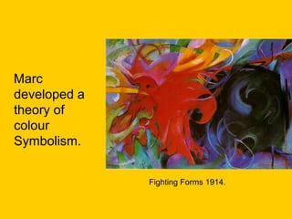Marc
developed a
theory of
colour
Symbolism.
Fighting Forms 1914.
 