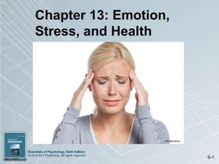 Essentials of Psychology, Sixth Edition
© 2018 BVT Publishing. All rights reserved.
S-1
Chapter 13: Emotion,
Stress, and Health
(Shutterstock)
 