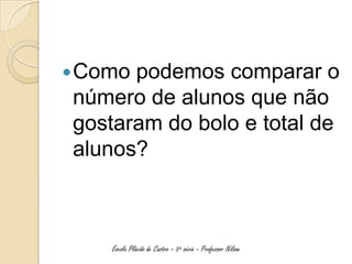  Comopodemos comparar o
número de alunos que não
gostaram do bolo e total de
alunos?



    Escola Plácido de Castro – 5ª série - Professor Nilson
 