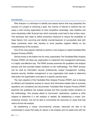 Facilitated Risk Analysis Process - Tareq Hanaysha | PDF