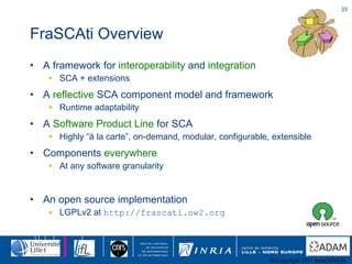 FraSCAti Overview <ul><li>A framework for  interoperability  and  integration </li></ul><ul><ul><li>SCA + extensions </li>...