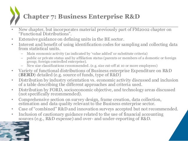 Chapter 8: Government R&D
• New chapter, with a focus on collecting data from Government performers.
• Provides definition...