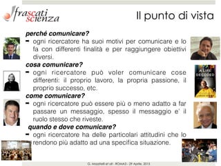 G. Mazzitelli et all - ROMA3 - 29 Aprile, 2015
Il punto di vista
perché comunicare?
➡ ogni ricercatore ha suoi motivi per ...