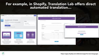 #internationalseocontent at #frasewebinar by @aleyda
For example, in Shopify, Translation Lab offers direct
automated tran...