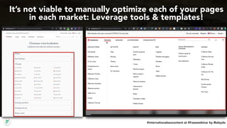 #internationalseocontent at #frasewebinar by @aleyda
It’s not viable to manually optimize each of your pages
in each marke...