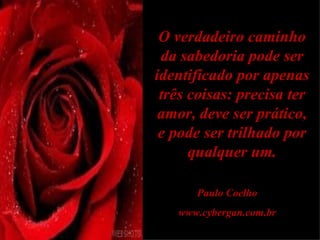 O verdadeiro caminho da sabedoria pode ser identificado por apenas três coisas: precisa ter amor, deve ser prático, e pode ser trilhado por qualquer um. Paulo Coelho www.cybergan.com.br 