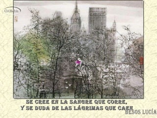 Se cree en la sangre que corre,  y se duda de las lágrimas que caen  BESOS LUCÍA 