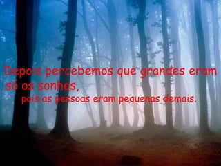 Depois percebemos que grandes eram
só os sonhos,
pois as pessoas eram pequenas demais.
 