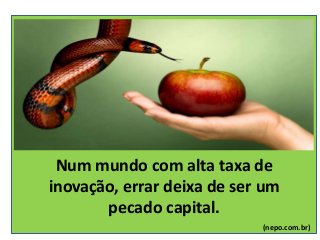 Num mundo com alta taxa de
inovação, errar deixa de ser um
pecado capital.
(nepo.com.br)
 