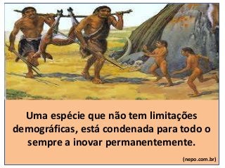 Uma espécie que não tem limitações
demográficas, está condenada para todo o
sempre a inovar permanentemente.
(nepo.com.br)
 